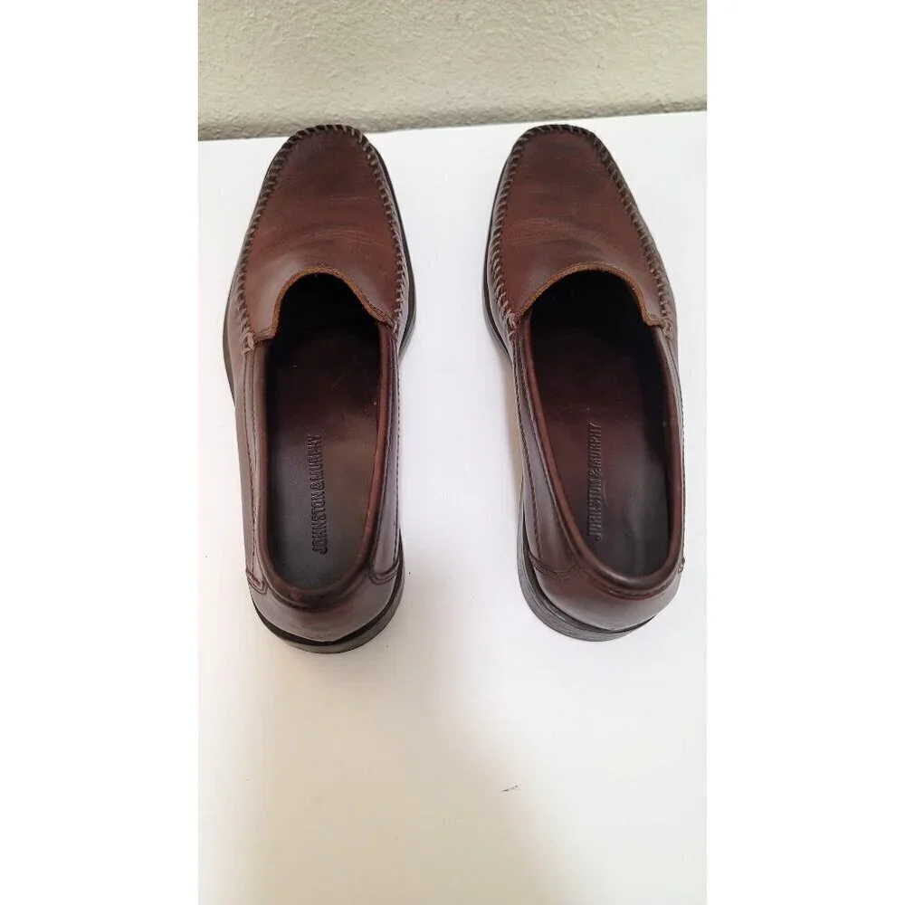 Johnston & Murphy Leather Loafers Mens 9.5M Brown Mahogany Slip On Moc Toe Shoes